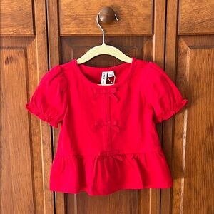 Janie and Jack Bright Red Short-Sleeve Peplum Top with Front Bows